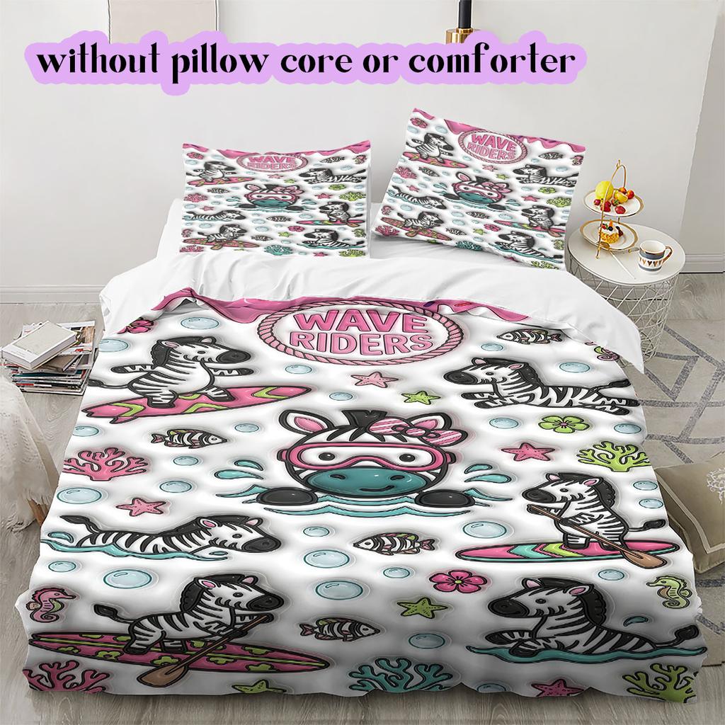 Cute animals surfing Pattern Bedding,Quilt Set Quilt Cover Pillowcase Home Birthday Gift (1*duvet cover+2*pillowcase,without core)