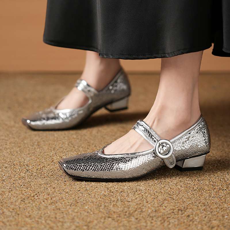 Krazing Pot Sheep Skin Summer Spring Autumn Low Heels Women Square Toe Mary Janes Shallow Pumps