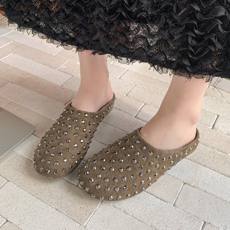 Fashion Spring New Style Flat Shoes Women's Fashion Round Head Deep Mouth Rivet Soft Sole Anti-slip Wear-resistant Flat Shoes