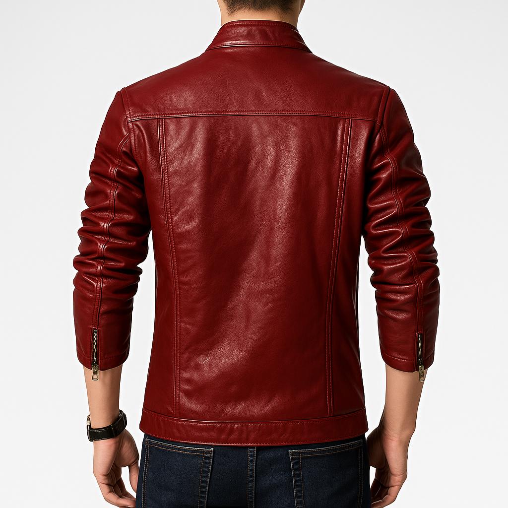 NOORA New Men's Lambskin Leather Dark Red Jacket Modern Bikers Styles Jacket