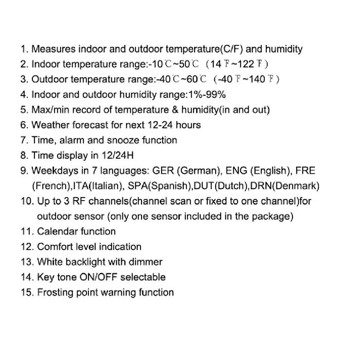 BALDR Wireless Digital Weather Station Thermometer Hygrometer Alarm Clock ComfortLevel Frosting Point -40℃ Forecast Sensor 100M