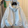 Women's Round Neck Long Sleeve Loose Fit Casual Jacket Mid Length Outdoor Windbreaker