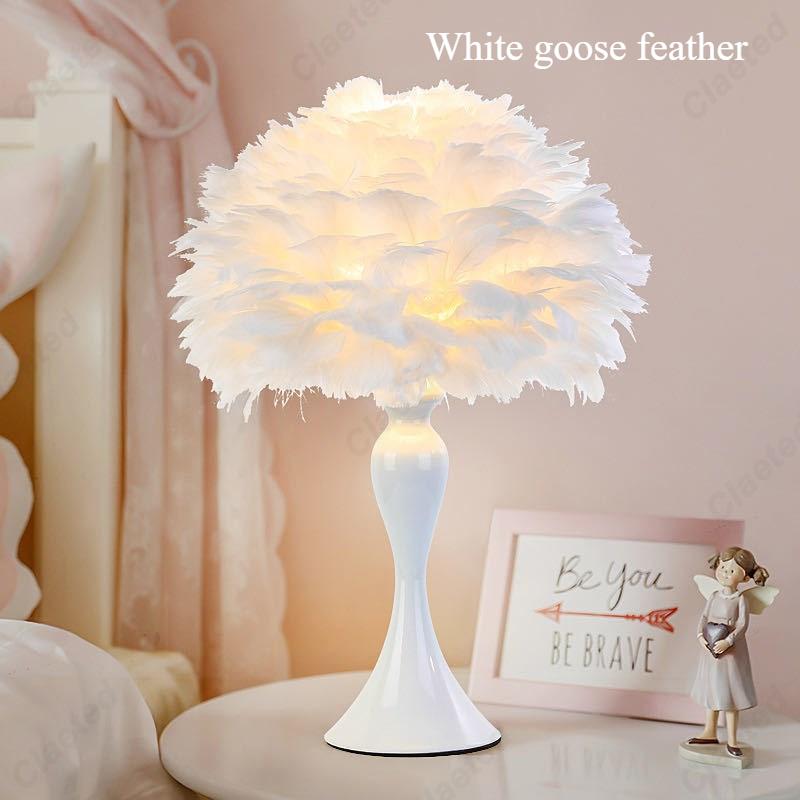Kreative Neue LED-Feder-Tischlampe Schlafzimmer Nachttisch Warm Romantisch Dekorative Atmosphärenbeleuchtung Lampen