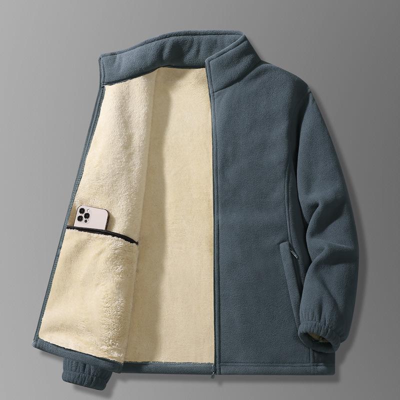 

Мужской толстый теплый флисовый кардиган из овечьей шерсти - воротник-стойка, большой размер, повседневная зимняя верхняя одежда 4XL