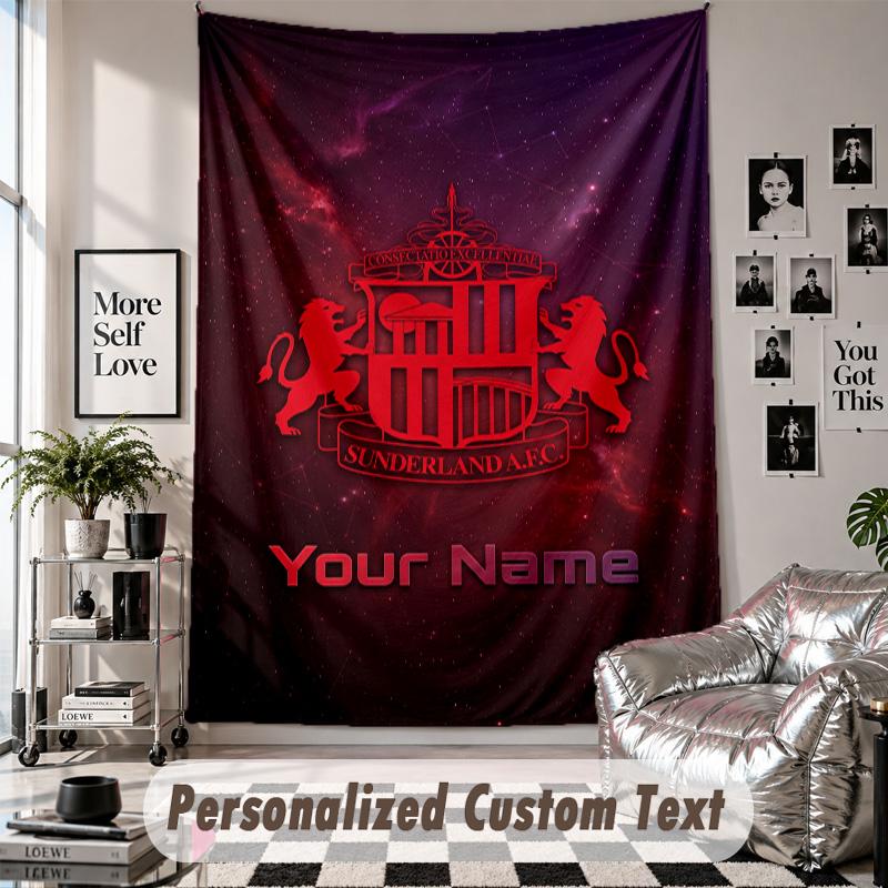 Wall Hanging Tapestry With Custom Name & Text, Sunderland FC Decorative Tapestry For Bedroom