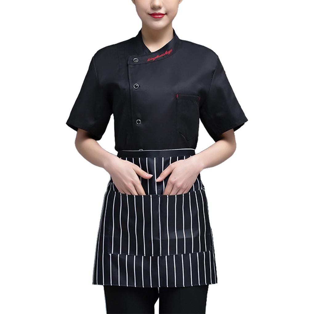 Blouse de chef manches courtes lettre uniforme de chef boutons plissé costume traiteur mode fournitures de cuisine pour bar à café