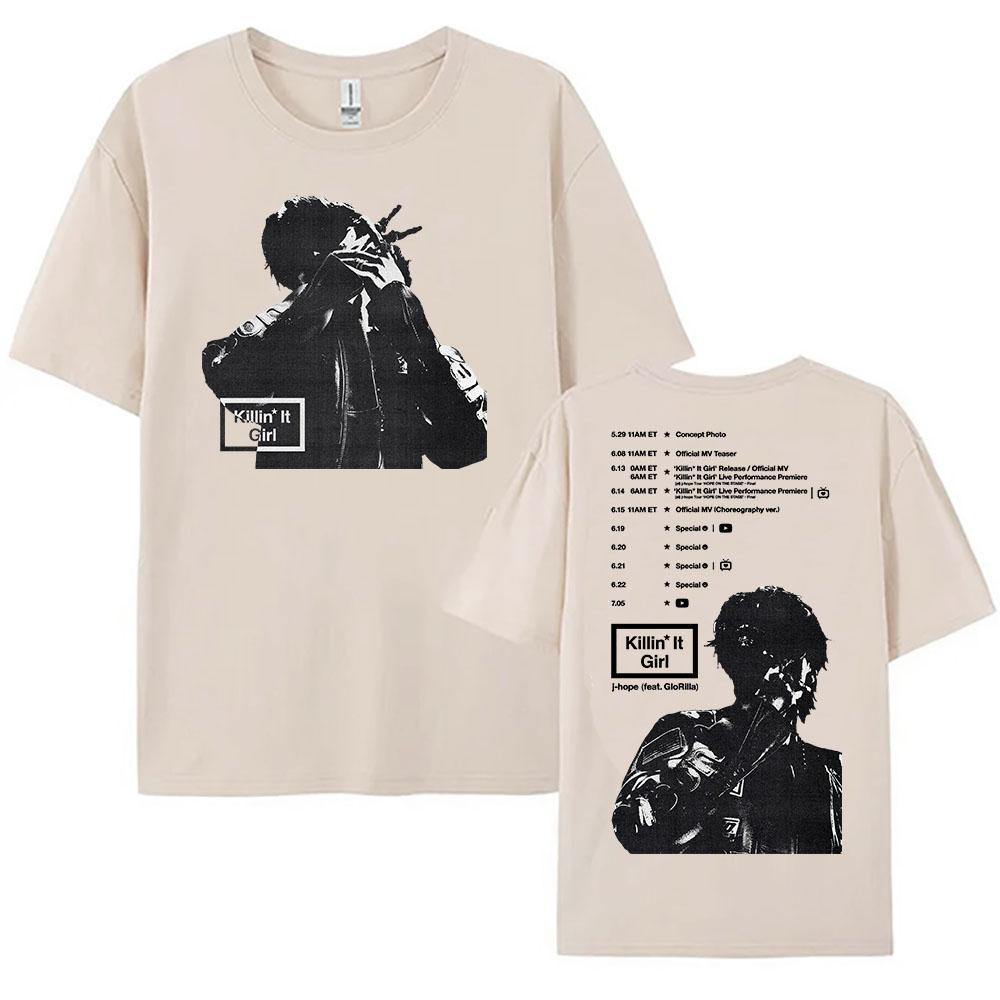 J-hope GloRilla Killin' It Girl T-shirt Summer Short Sleeve Female Tshirts Loose Fashion Korean Singer Print T Shirt O-neck Girl