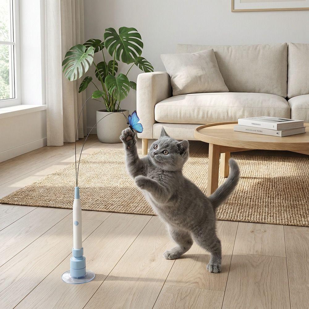360° Swivel Electric Cat Toy Long Rod Automatic Cat Teaser Funny Cat Teasing Stick  Indoor Play