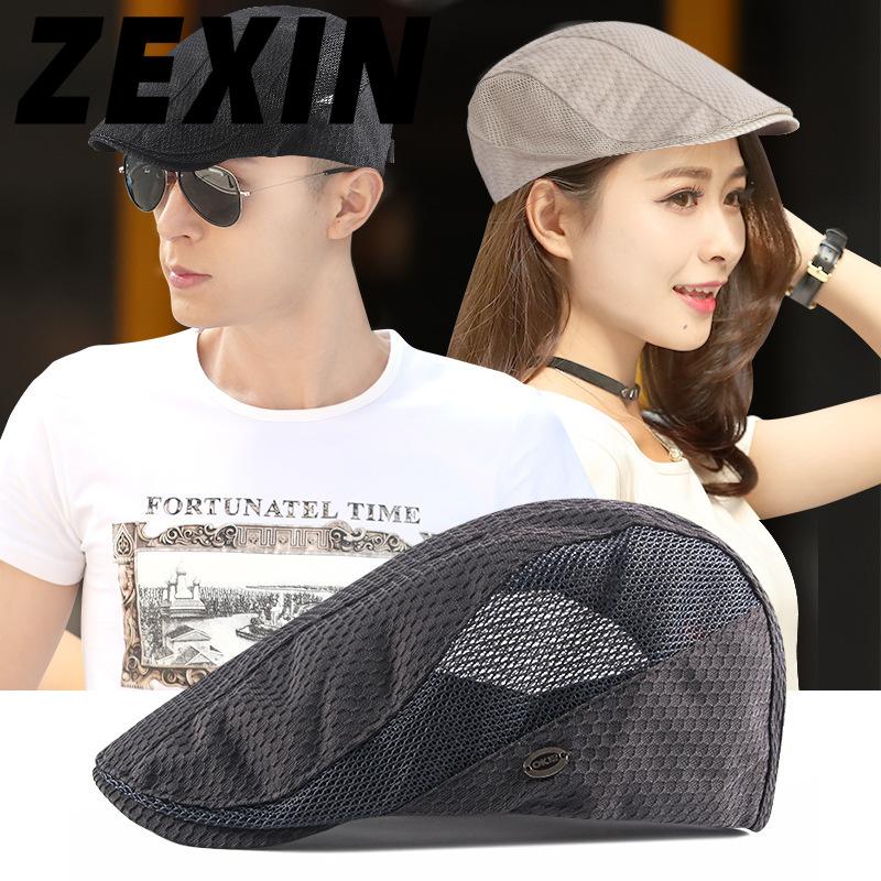 ZEXIN Mesh Beret Hat Men's Summer Outdoor Sunscreen Sun Hat Light Breathable Duck Tongue Cap Female Fashion Casual Cool Cap