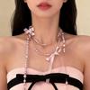 Elegant Multi Layered Pearl Ribbon Bow Layered Tassel Necklace Niche Sweet Drape Neck Chain Trendy Necklace Jewelry Accessories
