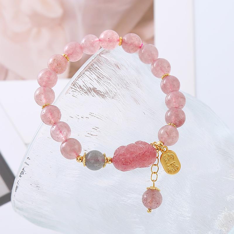 Natural Strawberry Crystal Bracelet Bangles Women Fashion Jewelry Accessories Gift