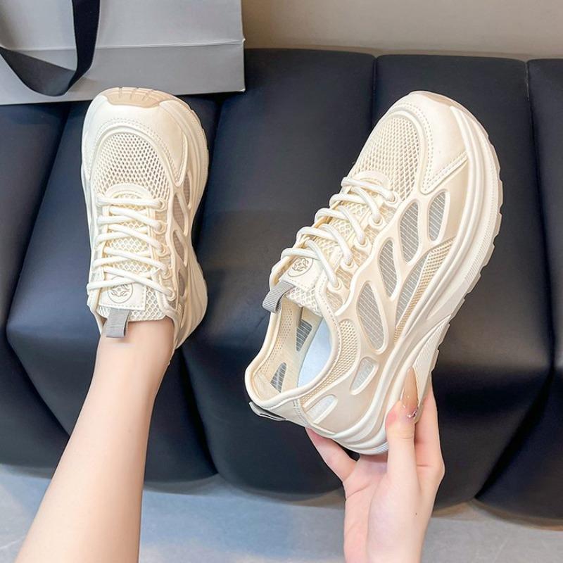 Summer Hollow Women's Casual Sneakers Breathable Height-increasing Platform Shoes Soft Sole Shock-absorbing Running Shoes 2025