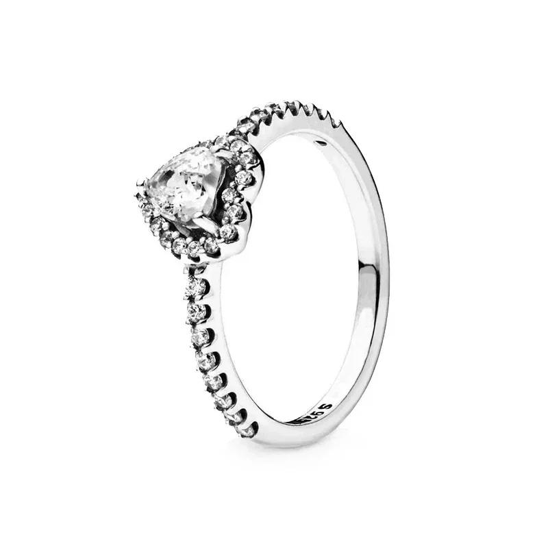 925 Silver Heart-shaped Circular Crown Ring, Sparkling Classic Zircon Couple Jewelry, Exquisite Gift