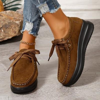 Nuovi Tacchi Inclinati Cinturino Punta Rotonda Scarpe Singole da Donna Commercio Estero Taglia Grande Bocca Bassa Casual Suola Spessa Scarpe da Donna Transfrontaliere