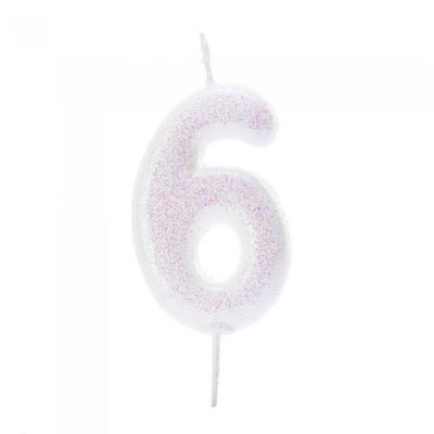 Glitzernde schillernde Kerze zum 6. Geburtstag