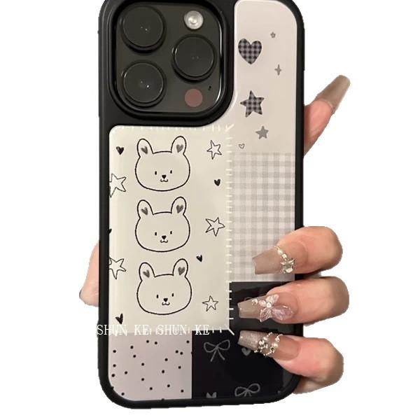 Plaid Collage Star Bear Is Suitable for Apple iPhone16/17Pro Mobile Phone Case 14 Water Condensation 13 Large Holes 15 Sets