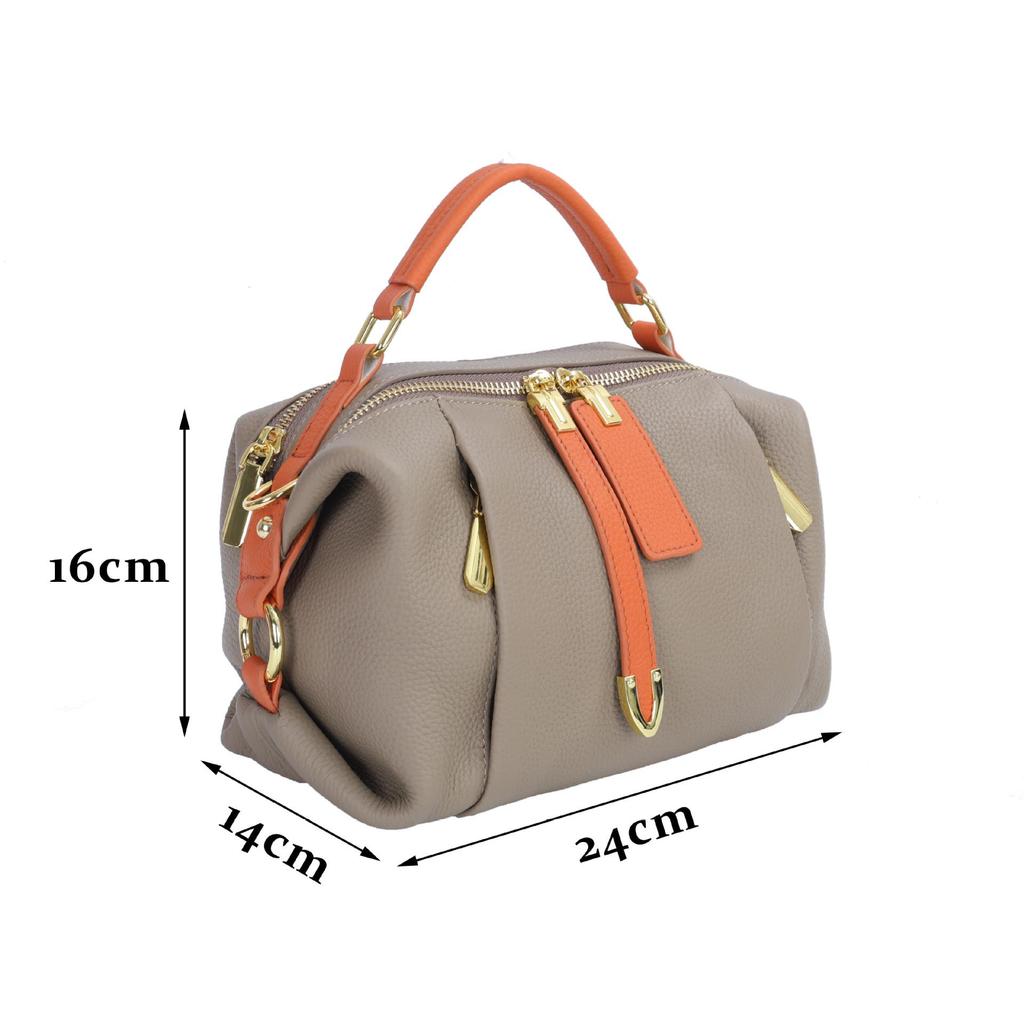 Korean Style Versatile Women's Handbag - Top Layer Cowhide, Color Blocking, Sequined Boston Shoulder Bag