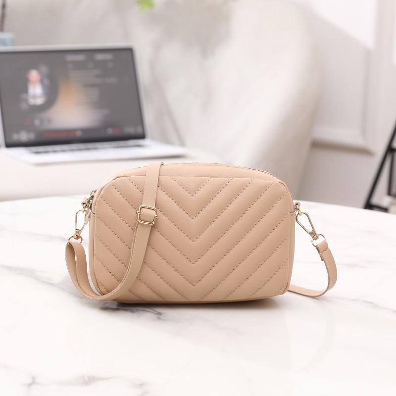 PU Leather Solid Color V-pattern Embroidery Crossbody Shoulder Bag
