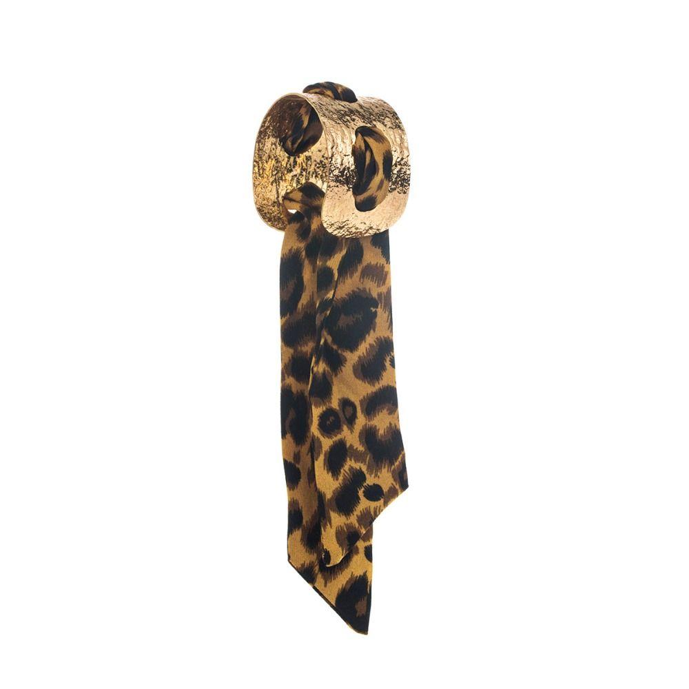 Leopard Print Silk Scarf Cuff Bangles Ribbon-Wrapped Ethnic Style Wristband Gifts