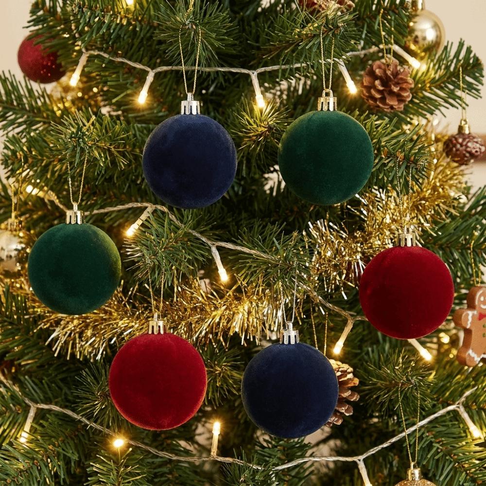 6Pcs/set Solid Color Flocked Christmas Ball Pendant Shatterproof Reusable Christmas Hanging Balls Set 6cm Merry Christmas Decor