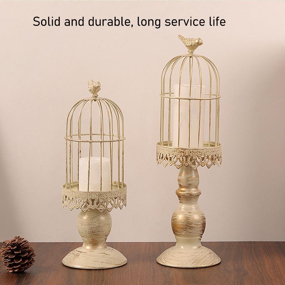 4.13in Birdcage Candle Holder White Retro Iron Candle Stand  Home Tabletop Decor