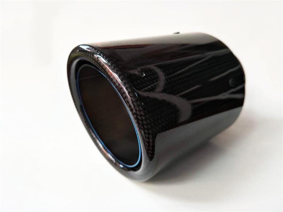 Car Universal 63-89mm Blue Burnt Steel End Carbon Fiber Exhaust Muffler Tip Pipe