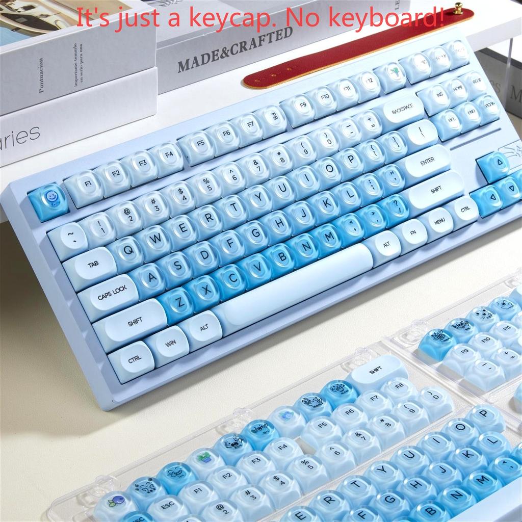 Sky Sea Blue Theme HOM Keychain Kit PBT+PC 130+Cute Trendy Ball Cap Keys Compatible with Mechanical Keyboard Wooting