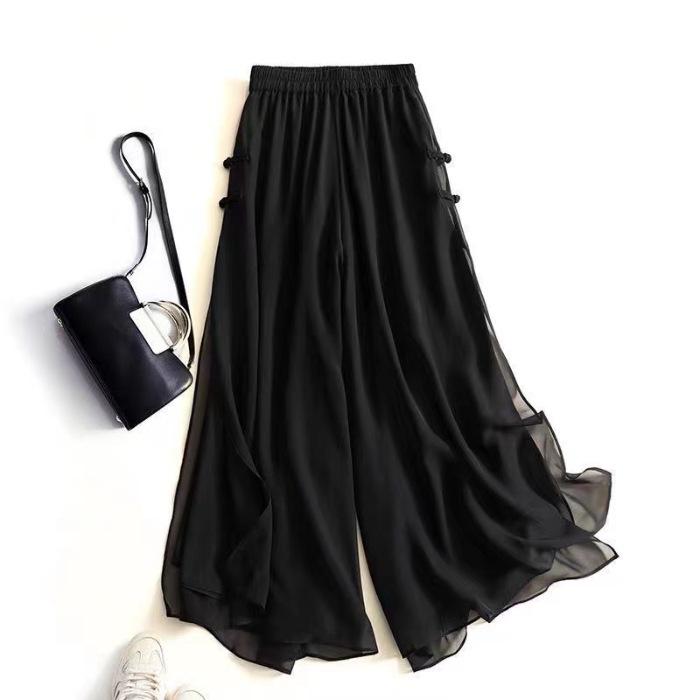 

Summer Wide-Leg Skirt Pants for Women: Light, Loose, Nine-Point Length, Plus Size Options Available L чёрный