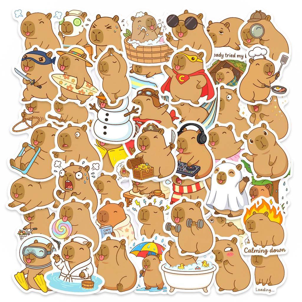 50 Cute Kapibara Stickers Healing Capybara Emoji Hand Account Material Decorative Stickers