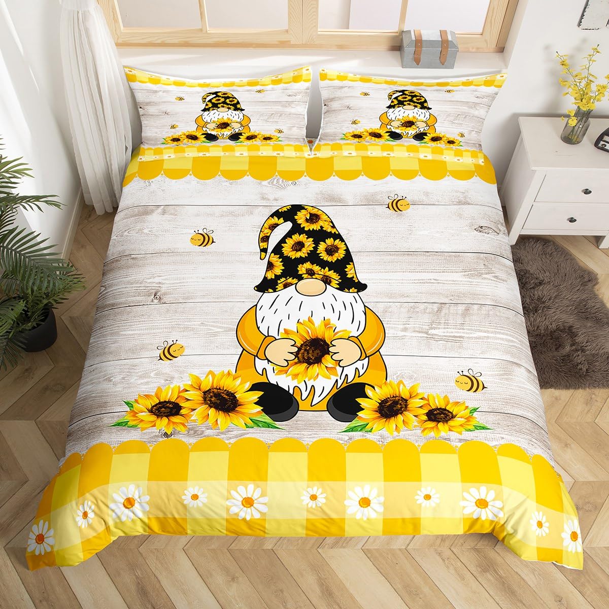 

Comforter Cartoon Gnome Sunflower King Queen Lovely Dwarf Flowers Bedding Set Yellow Floral Comforter With 2 Comforter (quilt)-EU Single(135*200cm)3pcs