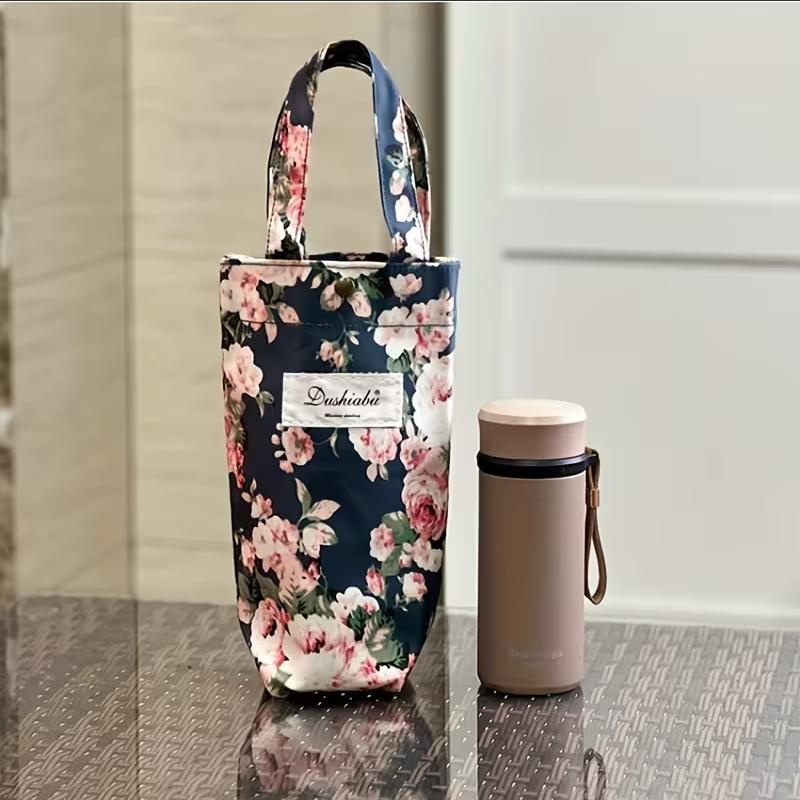 Portable Oxford Water Bottle Holder Hand Carrying Waterproof Water Bottle Handbag Cute Print Insulated Cup Holder