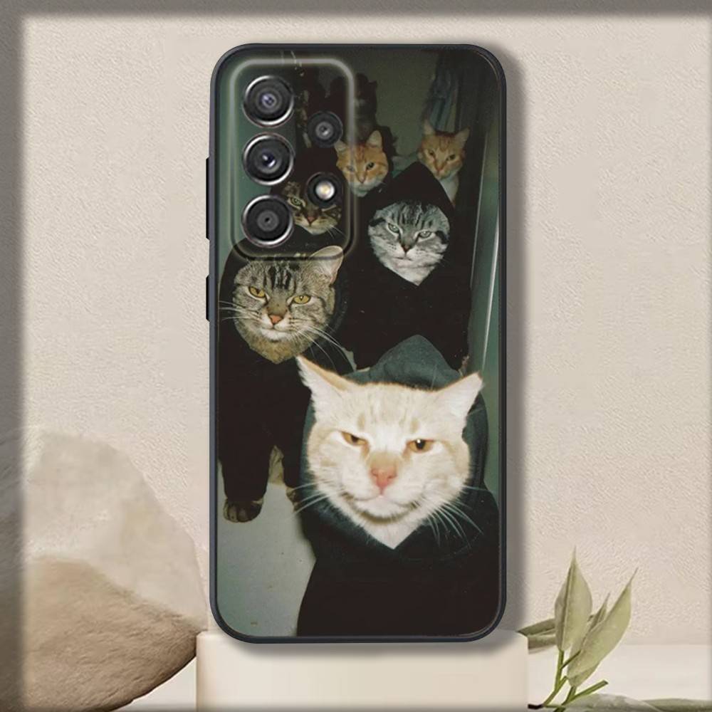 Cute Cat Meme Phone Case For Samsung S 25,24,23,22,30,21,10,9,Ultra,Plus,Lite,FE,4,5 G Soft Black Case