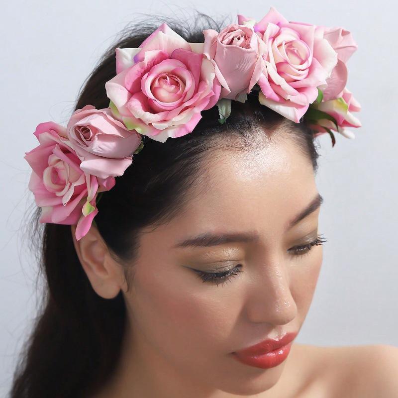 Romantic Bohemian Faux Rose Headband for Halloween Parties and Banquets