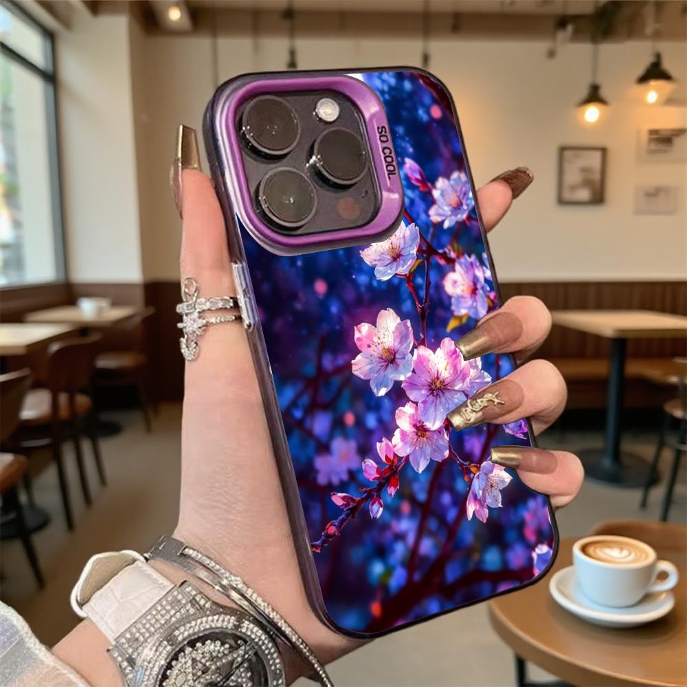 Night Cherry Blossoms Shockproof Phone Case for Iphone 16 15 14 13 12 11 Pro Max/Mini Anti-Scratch Premium Hard Cover