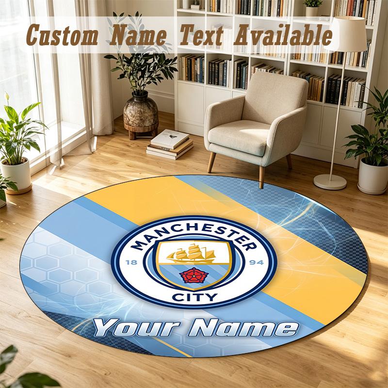 Round Rug Custom NameManchester City Pattern Non Slip Carpet Home Floor Decor
