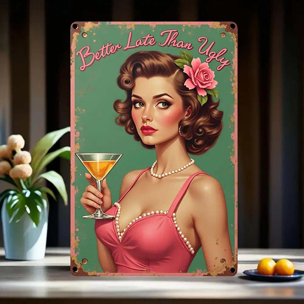 Retro ss Pinup Girl Metal Sign x Inch Bar Wall Decor Pearl Martini Theme Vintage Lounge Pub Art