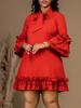 Women's Loose Casual Plus Size Ruffled Sleeve Tie-Up Solid Imported Dress