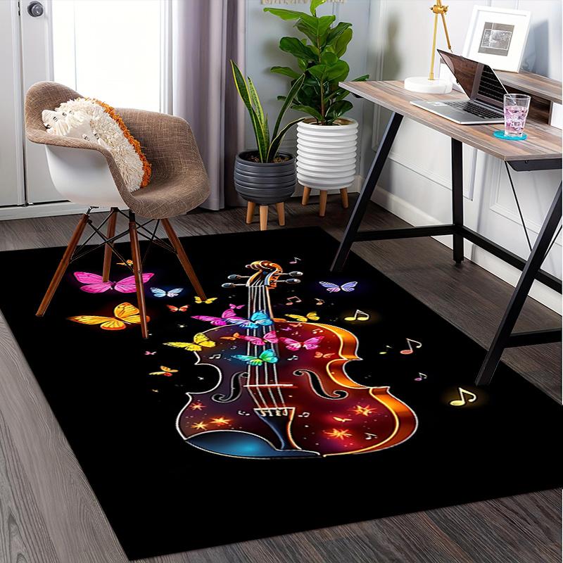 Colorful Butterfly Violin Chair Mat Office Carpet, Oversized Rug for Home Decor, Gift, Suitable for Bedroom, Living Room, Various Rooms
