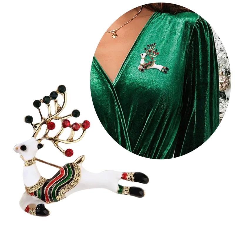 Christmas Elk Brooch Christmas Deer Brooch Lapel Pin Rhinestones Reindeer Brooch Pin Christmas Gift for Men Women Kid