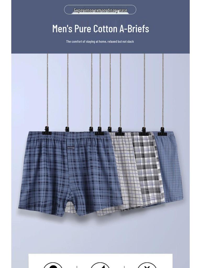 Aro Męskie Bokserki w Kratę z Czystej Bawełny z Wysokim Stanem Plus Size