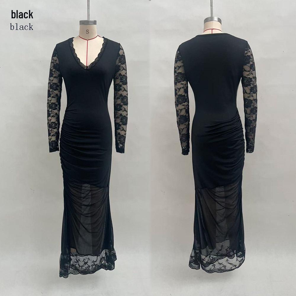 Elegant Patchwork Fishtail Dress - Women s Autumn/Winter Fashion XL