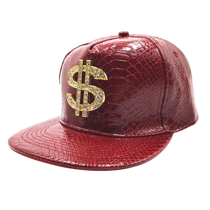 Crocodile Grain Hip Hop Baseball Cap with Rhinestone PU Leather Brim