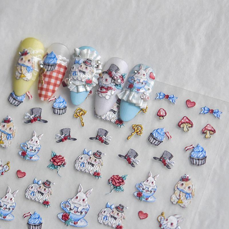 

Rose Flower Bunny Nail Art Sticker Tomoni Embossed Adhesive 5D Nail Sticker Cute Japanese Style Manicures Decoration Alice Bunny 2996((Relief))