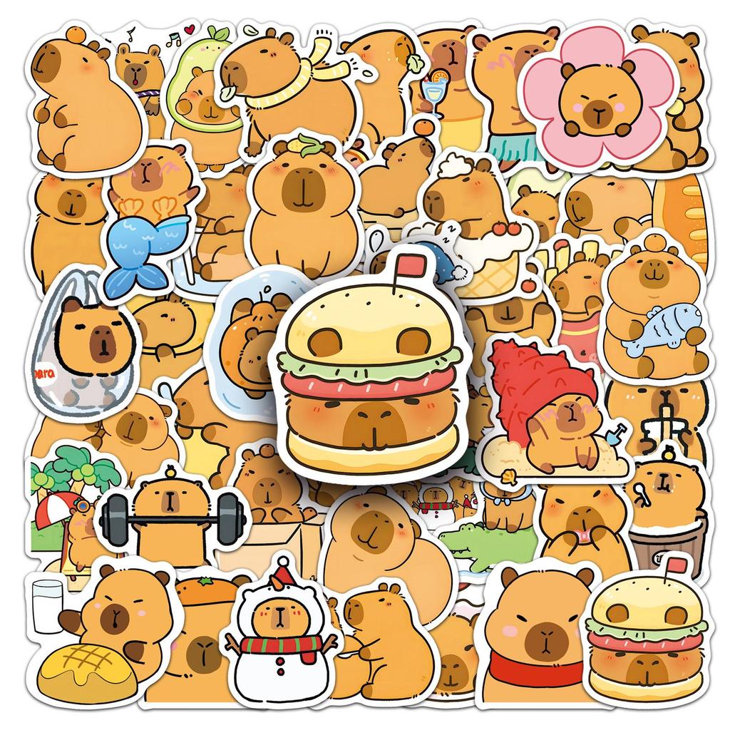50 Capybara Graffiti Stickers: Cute Cartoon Animal Designs for Decorating Cups & Phones