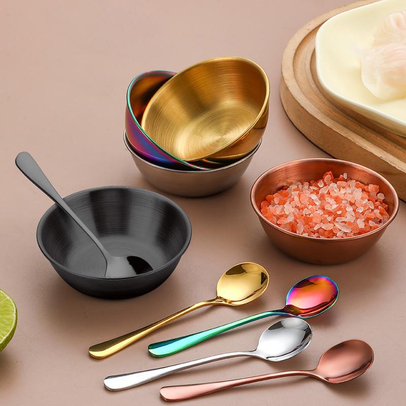 Stainless Steel Sauce Dish Spoon Set Stackable Food Safe Dipping Plate for Kitchen Dinner Party BBQ Sushi Tableware