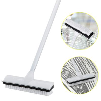 2 In 1 Cleaning Tile Indoor Floor Carpet Floor Scrub Brush Rubber Stainless Handle Scrubber with Stiff Bristles Carpet Brush with Long Handle