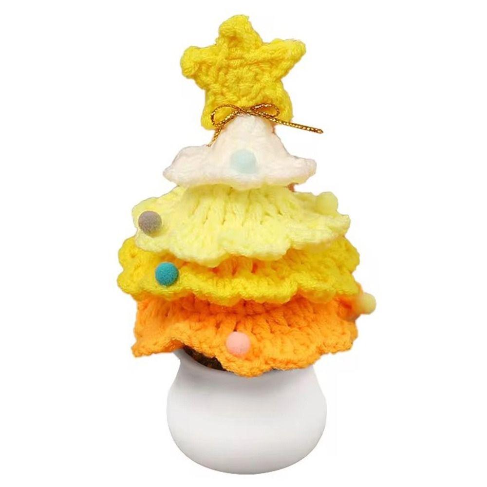 Cute Crochet Christmas Tree Decor Mini Artificial Knitted Tabletop Ornament  Holidays
