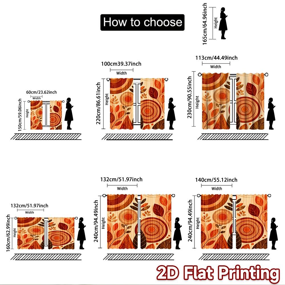 2D Flat Printing 2pcs Curtain Party Curtain Autumn Leaves and Circles Digital Printed Polyester Drapes All Season Party &