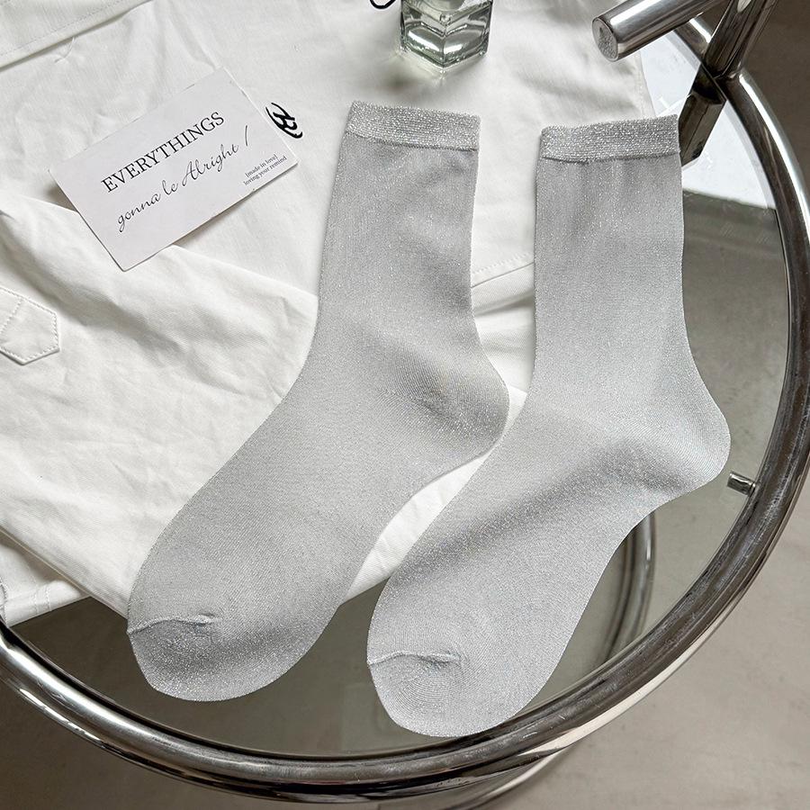 

Women s Shimmering Gold & Silver Short Socks - Summer Thin, Sexy & Breathable Crystal Silk Single Pair - One Size