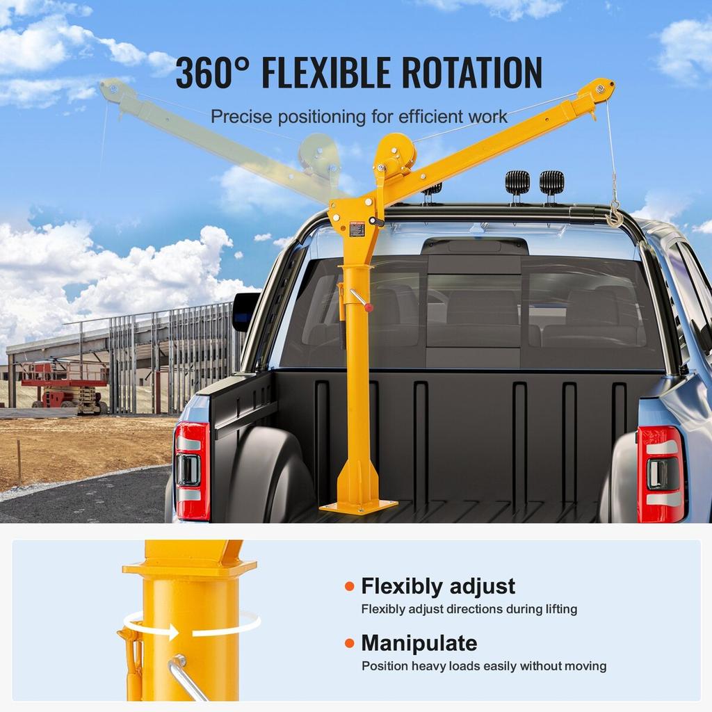 Pickup Truck Crane Hoist Crane 1100 lbs with Manual Winch 360° Hoist Lift